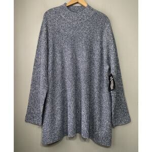 Woman Within Sweater Plus Oversized 1X Blue White Fisherman Mock Neck Tunic